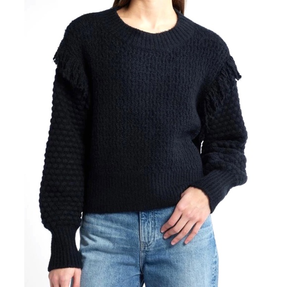 NWT Treasure & Bond Women’s Mixed Stitch Fringe Sweater Black Size L Western - Picture 1 of 11